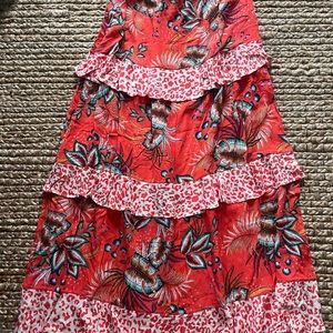 FARM Rio Red A-Line Skirt with Tropical Print